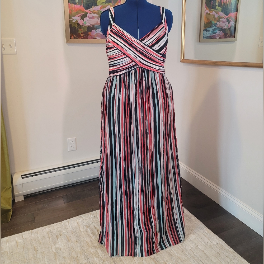 Chic Striped Maxi Dress in Coral, Navy, and White